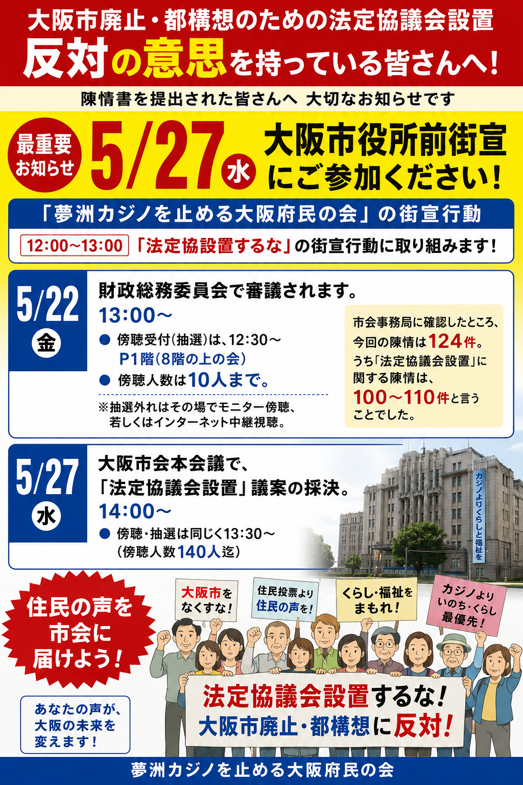 大阪市会財政総務委員会における法定協設置議案可決の際の、付帯決議（維新提案）に注意！